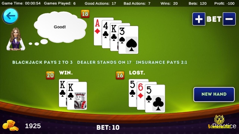 Phần mềm đào tạo Blackjack giúp luyện tập đếm bài và áp dụng chiến thuật chuẩn xác.