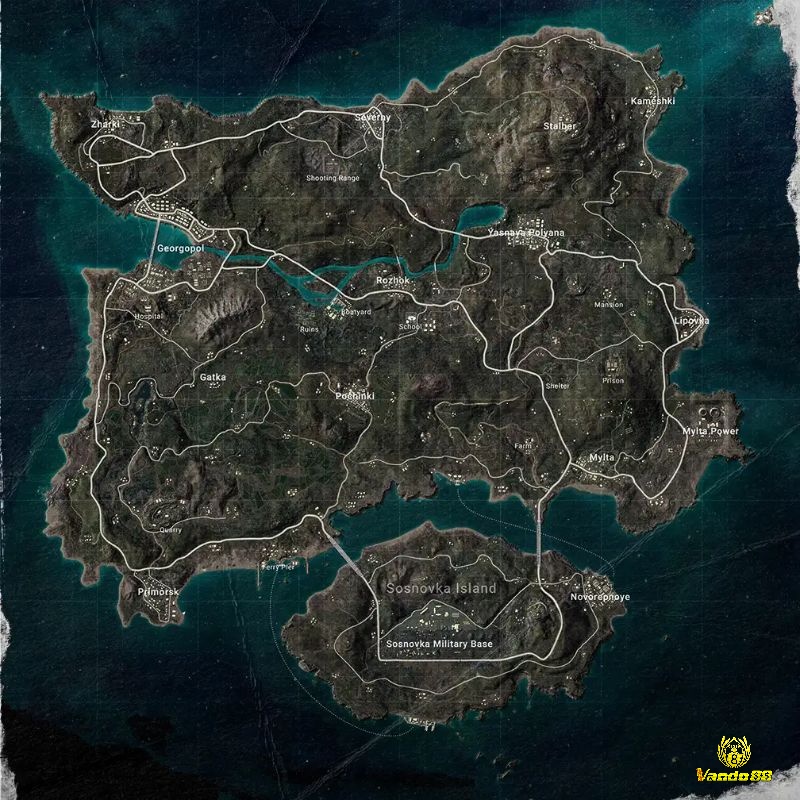Các bản đồ PUBG PC với địa hình và kích thước đa dạng.